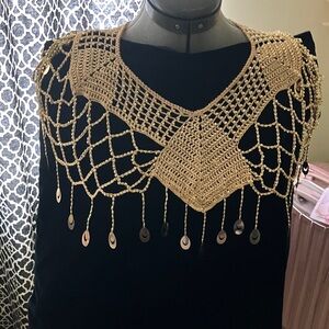 Elegant Gold Crochet Sweater Necklace